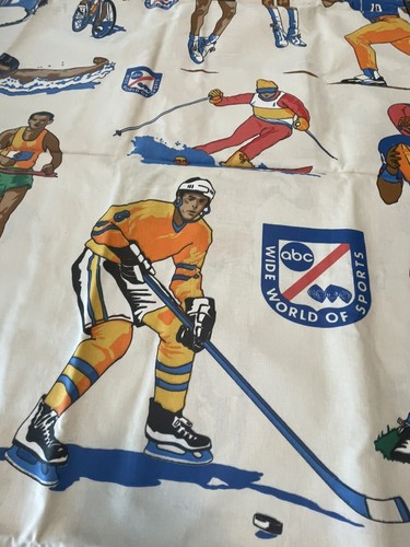 Vintage Stoff ABC Wide World Of Sports Basketball Hockey Tennis 59” x 50” - Bild 3 von 5