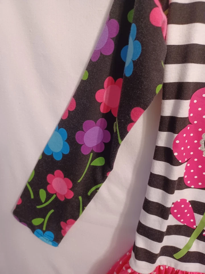 DOLLIE AND ME Girls SZ 7 Black/Pink/White Graphic Flowers Casual Dress Was $36 - Image 3 of 4