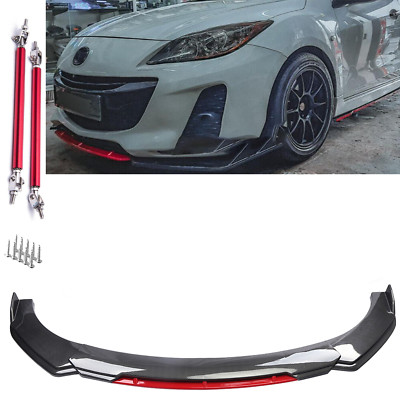 Front Bumper Lip Spoiler Splitter Carbon Fiber +Red For Mazda 2 3 6 Body Kit