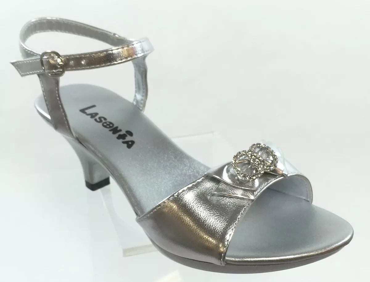 Amara Silver Low Heel Silver Prom Shoes 4483