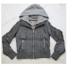Celsius Gray Hooded Jacket Coat Zipper Front Solid Polyurethane Woman's Jkt145