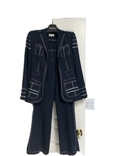 Vtg. Alberto Makali Pantsuit Navy Blue w/white stitching. Sz 4. Classy Trendy