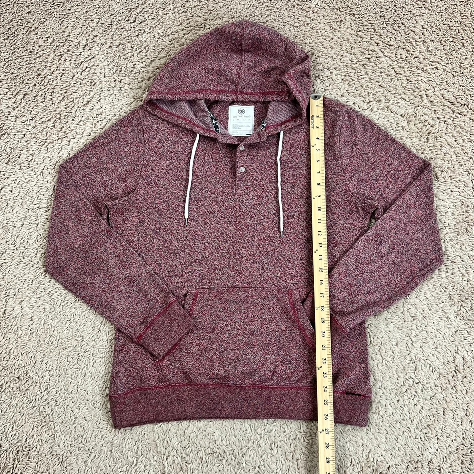 ON THE BYAS Maroon Pullover Hooded Knit Sweatshirt Mens L Classic Buttons Pocket - Image 3 of 4