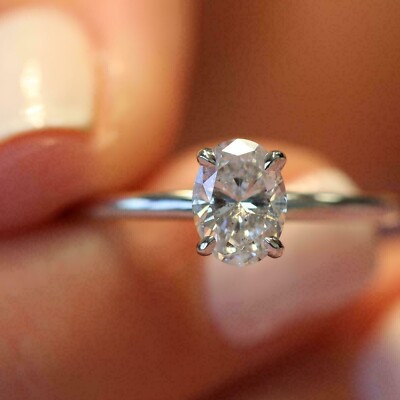 1.25 Ct Oval Cut Simulated Solitaire Diamond Engagement Ring 14K White Gold Over