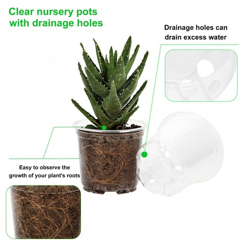 30 Pack 5/4/3.5 Inch Clear Nursery Pots with Drainage Holes, Clear Plant Pot ... - Picture 4 of 7