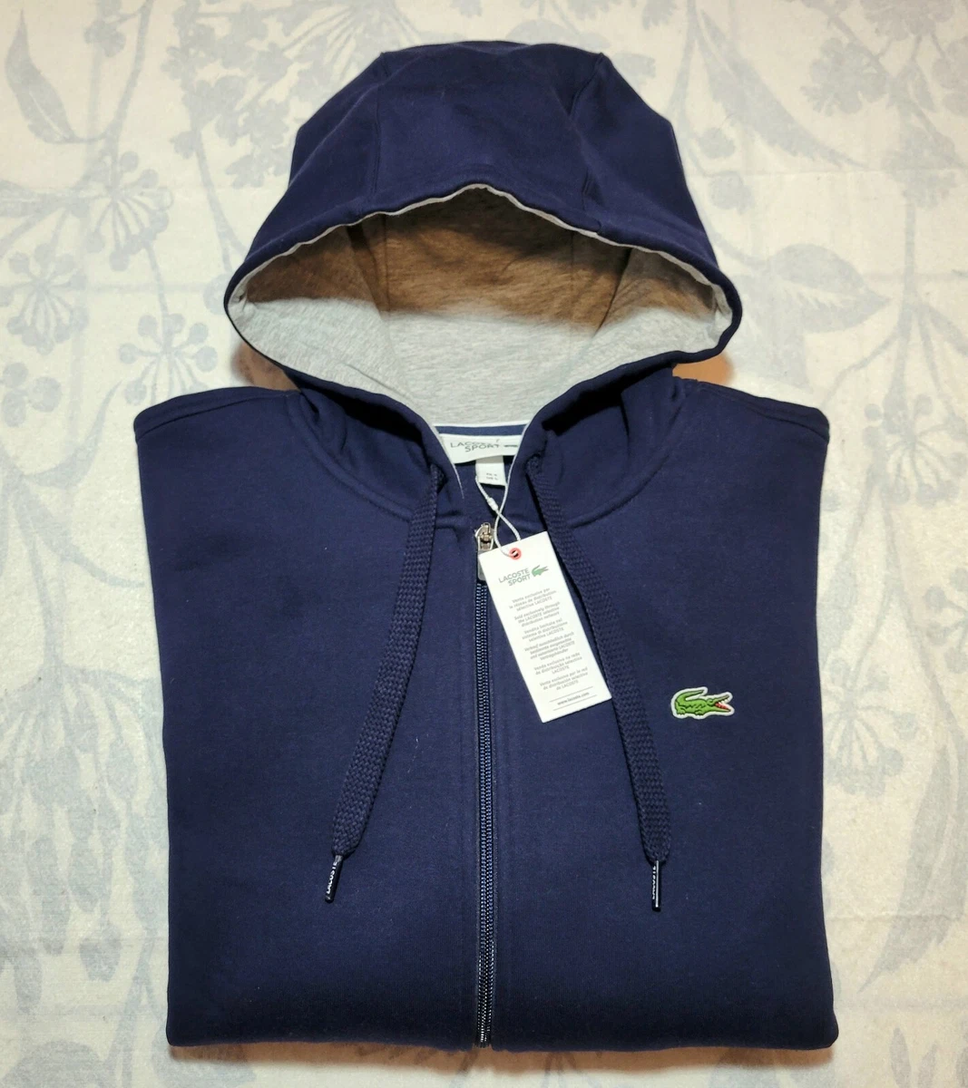 LACOSTE SPORT Men&#039;s Full Fleece Hoodie Sweater Jacket Navy Gray |