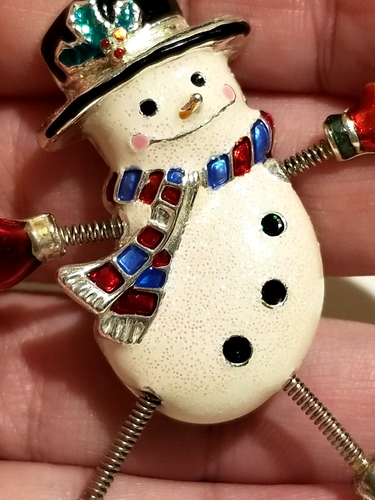 **Vintage NOS Danecraft Glitzer Eislaufen Weihnachten Schneemann Zittern Brosche** - Bild 5 von 9