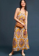 Anthropologie Akemi + Kin Mustard Medallion Paisley Print Maxi Dress NWT Size S