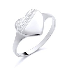 925 Sterling Silver Engraved HEART Signet Ring size K L M N O P Q R S