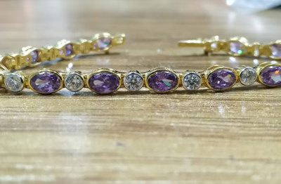 9 Ct Oval Cut Simulated Amethyst Women's Tennis Bracelet 14K Yellow Gold Plated