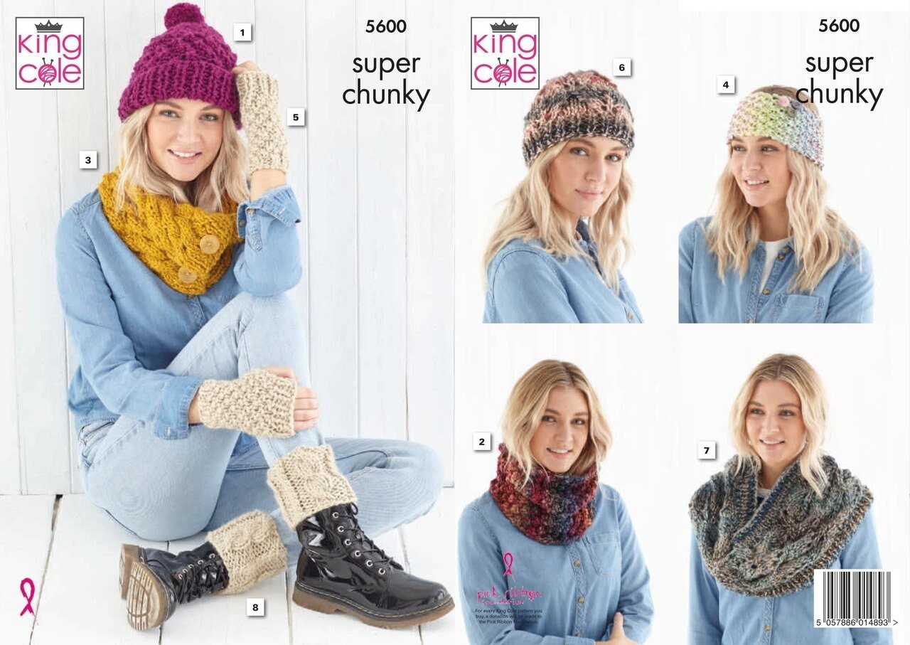 King Cole Super Chunky Knitting Pattern - 5600 Ladies Accessories