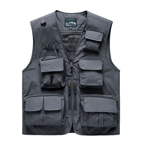 Men Cargo Multi Pockets Vest Utility Waistcoat Fishing Hiking Sleeveless Jackets - Picture 16 of 18