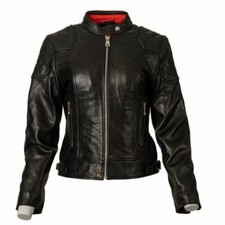 Goldtop Womens Cafe Racer Leather Motorcycle Jacket - Ce Aaa Armoured - Black