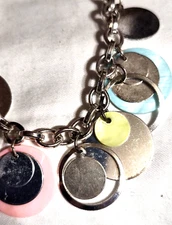 Necklace Mother of Pearl MOP Shell & Silver-Tone Metal Discs 1960s MCM 17" VTG