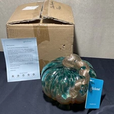 glitzhome 4.13" H Hand Blown Glass Pumpkin Table Accent for Fall Harvest