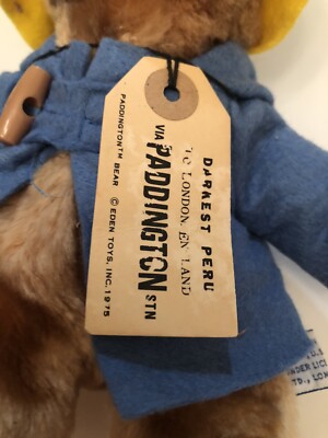 Vintage 1975 Paddington Bear Eden Toys 10 Inches Original Hang Tag