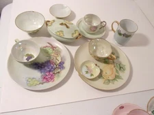 11 Pieces Hand Painted Porcelain Signed VS and VLS Grapes Flowers Plates Cups
