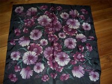 Adrienne Vittadini 100 Silk Dark Brown Lavender Floral Scarf Square NWT