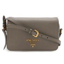 PRADA Prada Pochette Shoulder Bag with Flap Shoulder, Leather, Gre... GZl1fvvg