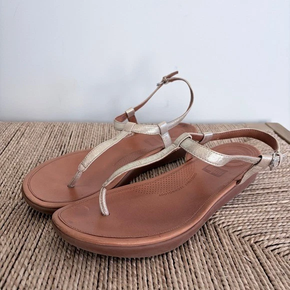FitFlops Sandal Size 9 Gold Strappy Summer Boho Beachy Casual - Image 3 of 4