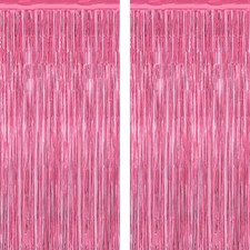 2 Pack Pink Party Decorations, 3.28 FT x 7.05 FT Pink Backdrop, Metallic Tinsel