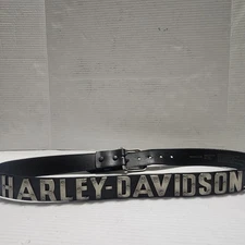 Vintage Harley Davidson Black Leather Belt SpellOut 42 Grunge Letters Motorcycle