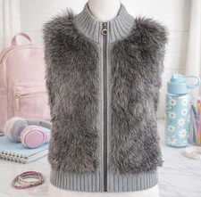 New Poof Girl Youth Girls Gray Silver Sparkle Faux Fur Sweater Vest Med 14/16