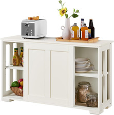 Credenza Mobile da Cucina Bianco Avorio con 2 Ante Scorrevoli Salvaspazio e Ripi