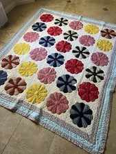 VTG Unbranded Dresden Plate Floral Appliques Handmade Quilt 94x80