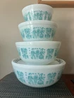 Pyrex Turquoise Butterprint Mixing Bowl Set 401 402 403 404