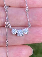 14K White Gold 1.00TCW 100 Natural 3 Stone Diamond Necklace 17 Inches