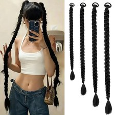 Long Synthetic Straight Braided Hair Extension Elastic Band Clip-in Hairpiece