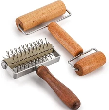 Set of 2 Pizza Dough Roller & Dough Docker, Stainless Steel Dough Hole Maker Pun