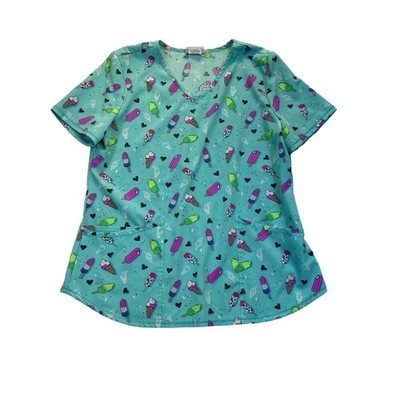 Scrubstar Scrub Top Womens M Blue V-Neck Ice Cream Popsicles