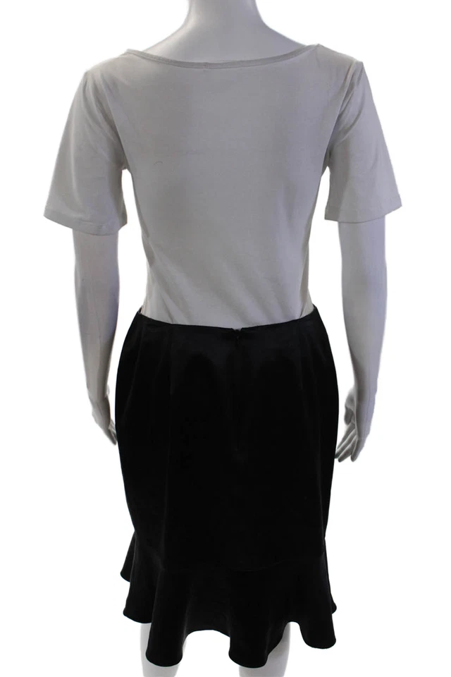Falda negra forrada hasta la rodilla con detalle de volantes de seda y cremallera trasera Kay Unger para mujer talla 8 Foto 3 de 4