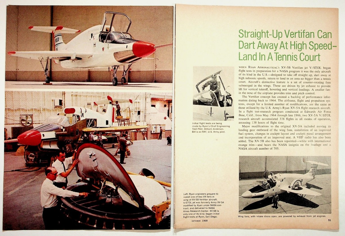 RYAN XV-5B Vertifan Aircraft Magazine Article Print 1968 VTOL Jet
