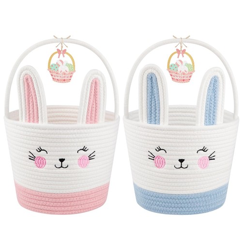 Personalized Easter Basket for Toddler, Woven Baby Easter Gifts Basket with H...