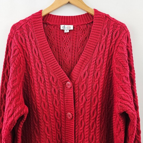 D&Co. Cárdigan tejido con cable suéter rojo para mujer 2X línea larga vacaciones de Navidad acogedor - Imagen 10 de 10