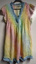 Hale Bob Linen Tunic Dress Peasant Smock Fringe trim XSmall Tie-dye Boho-Chic
