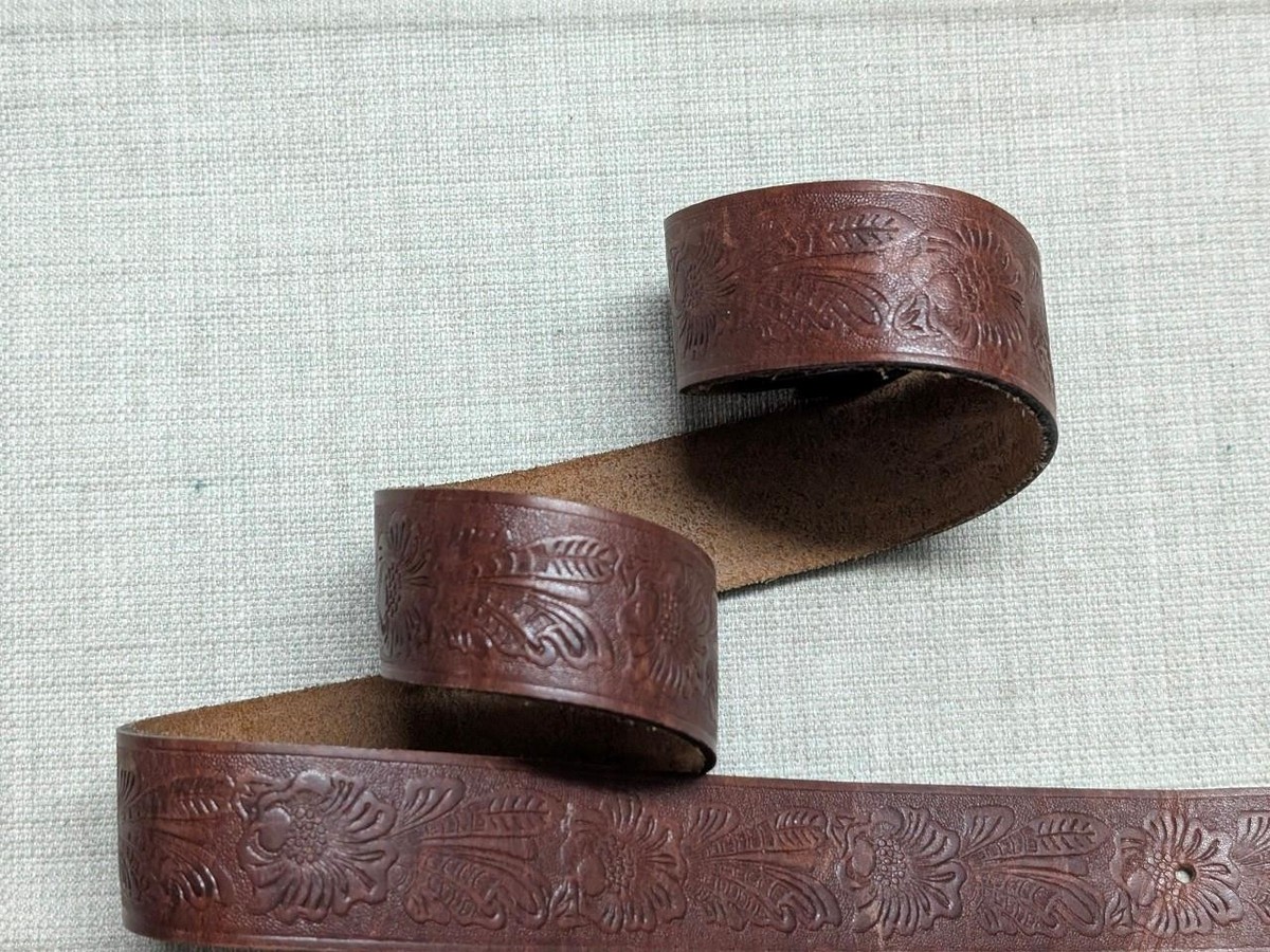 vintage TOOLED buckle belt WESTERN harness leather 40 brown 