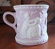 Antique Rare Vintage Schafer And Vader Jasperware Shaving Barber Scene Mug