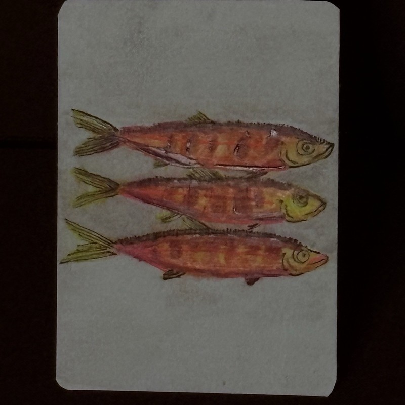 ACEO Original Mixed Media Painting Art Card, 2.5" x 3.5" Fish