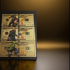 Set of (3) Collectible 24kt Gold Foil/Plated THOR-HULK-CAPTAIN AMERICA