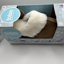 Totes Women's Slippers Memory Foam   Comfort Faux Fur Brown LG 8-9 NEW 