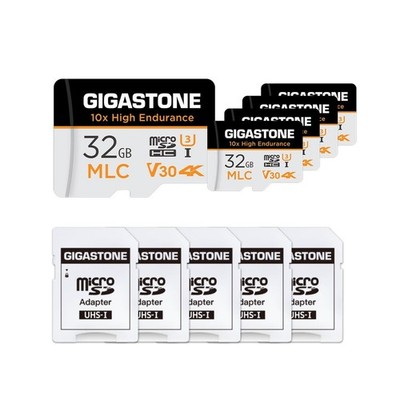 [10x High Endurance] GIGASTONE Industrial 32GB MLC Micro SD Card 5-Pack, 4K V...