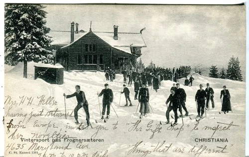 Norway Norge Oslo Christiania Kristiania Frognerseteren Ski Skiers old postcard