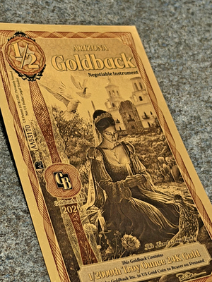 1/2 ARIZONA Goldback Aurum Gold Foil Note 1/2000 oz 24kt .999 Fine