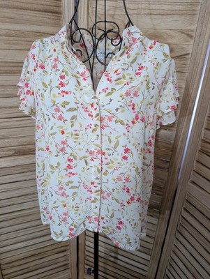 $69 Cece Women White Blooming Floral Print Mock Neck Blouse Top Petite Size M