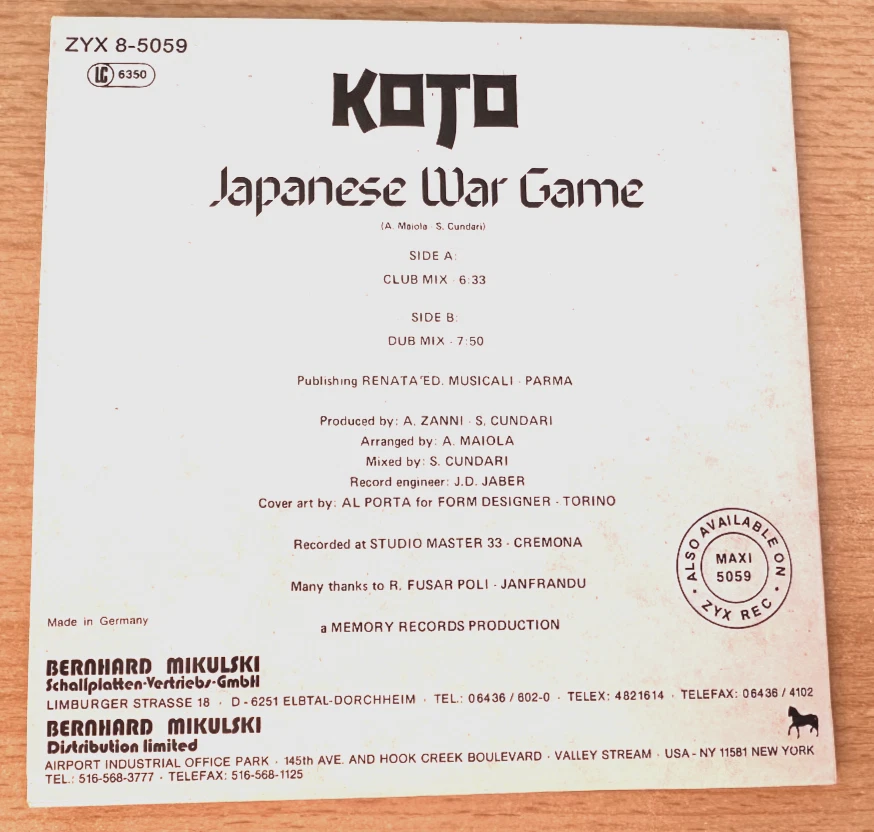 Koto ‎– Japanese War Game (Maxi CD) - Italo Disco '80s finest - Bild 4 von 4