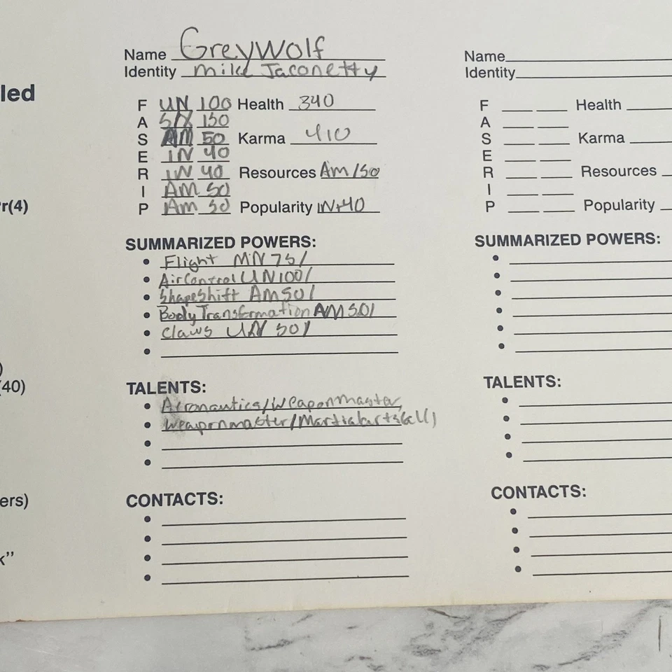 TSR Marvel Super Heroes Advanced 32 Uncut Character Cards READ Great Condition - Image 3 of 3